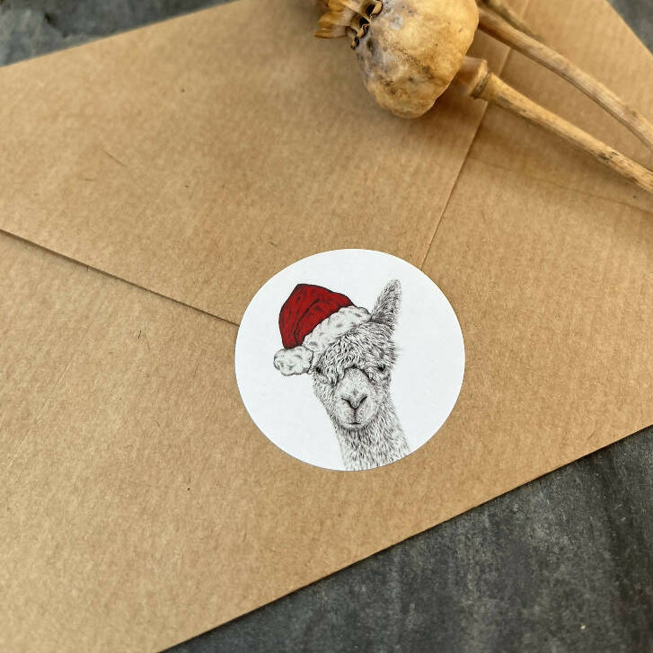 30 Festive Alpaca Christmas Stickers - (15 per sheet)