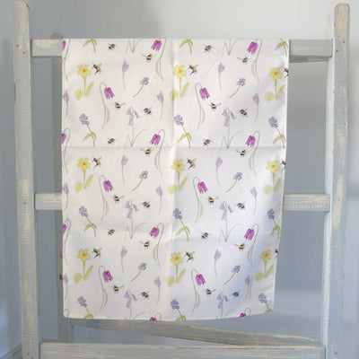 Bee and Spring Flowers Premium Cotton Tea Towel