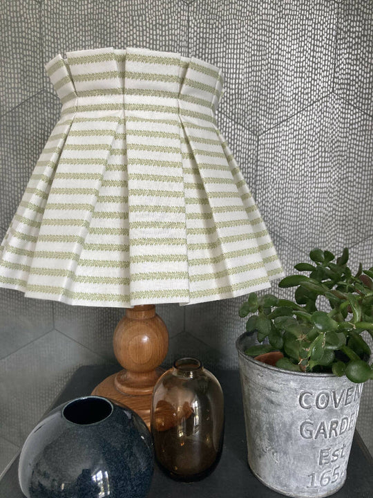 Box-pleated Lampshade in Botanical Green Stripe