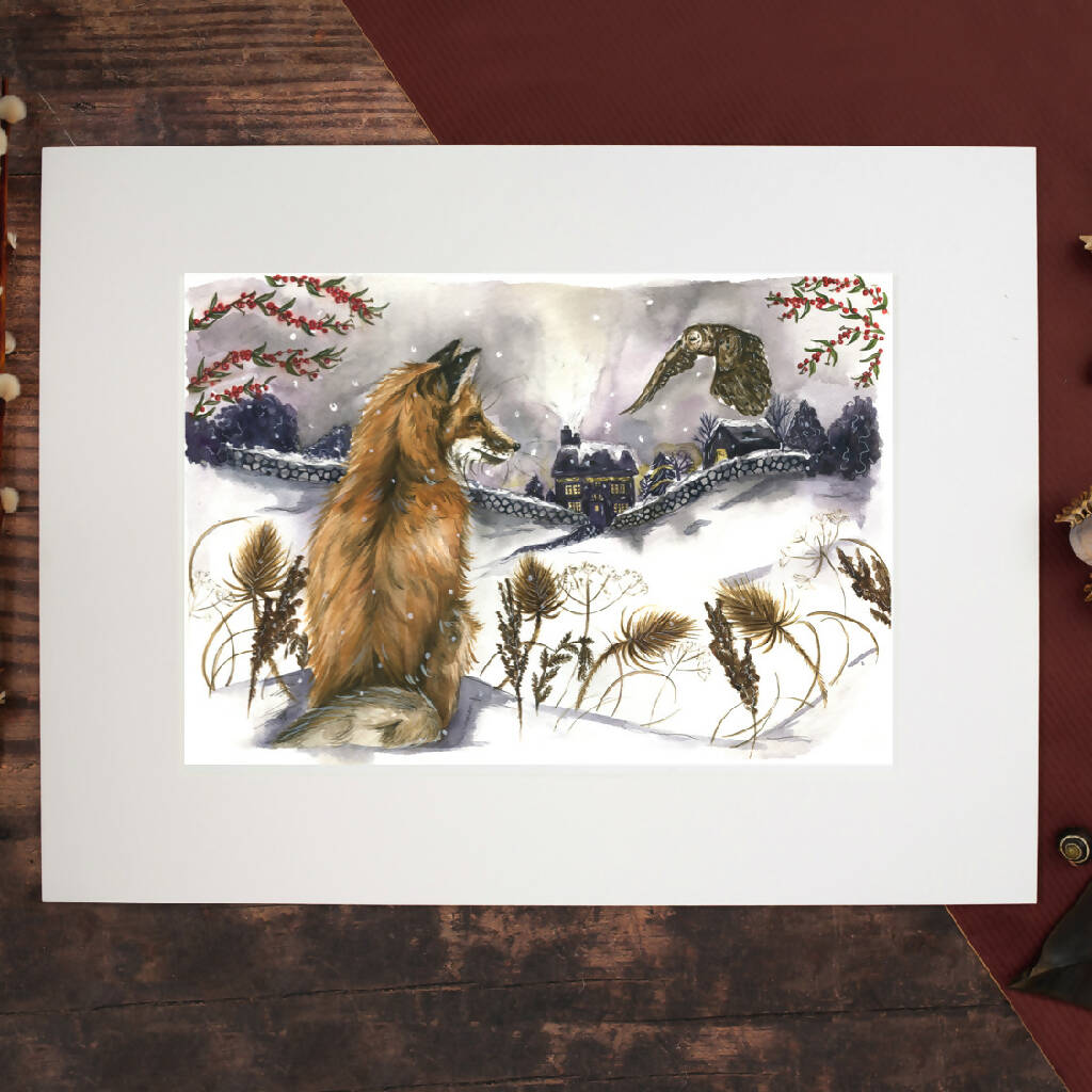 Winter Fox and Owl 'The Foxwood Manor' Limited Edition Print