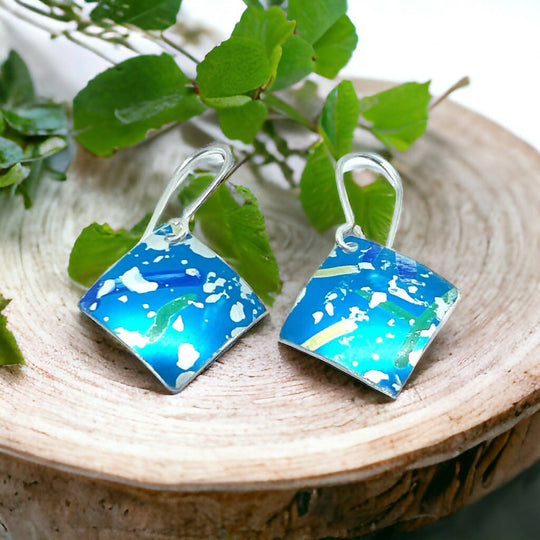 Blue Allium-Inspired Aluminium and Sterling Silver Earrings