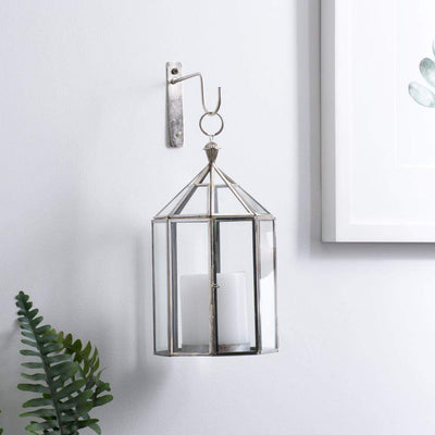 Hanging Glass Candle Lantern - Gold & Silver