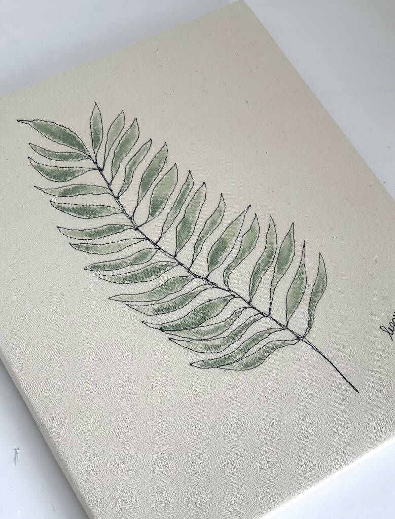 Fern Leaf Watercolour and Stitch Artwork