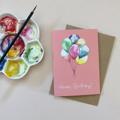 Watercolour Balloons Birthday Card