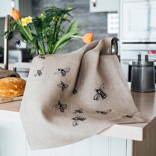 Bee Tea Towel In Pure Linen