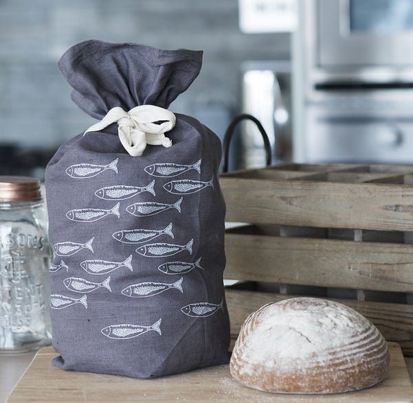 Eco Linen Bread Bag Fish Shoal Design