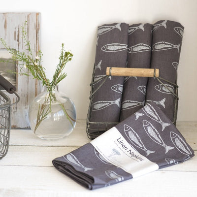 Fish Napkins Hand Printed Linen Set of Two