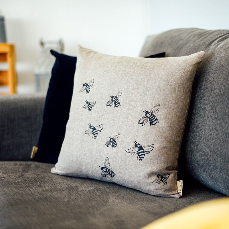 Bee Cushion Hand Printed Pure Linen