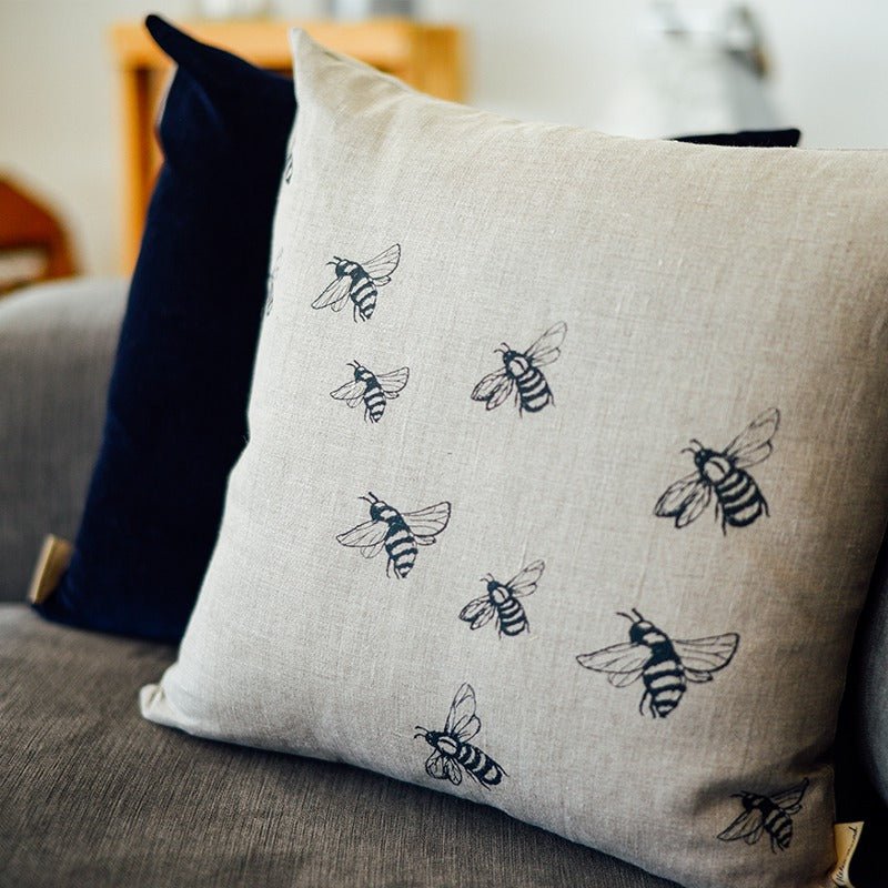 Bee Cushion Hand Printed Pure Linen