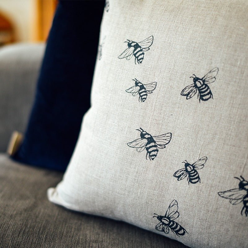 Bee Cushion Hand Printed Pure Linen