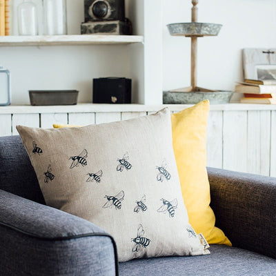 Bee Cushion Hand Printed Pure Linen