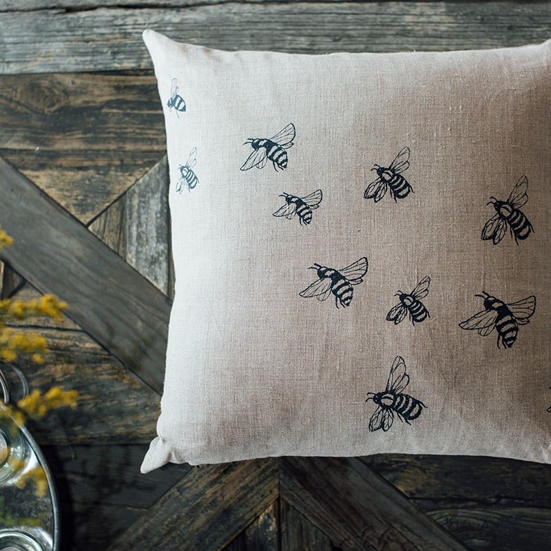 Bee Cushion Hand Printed Pure Linen