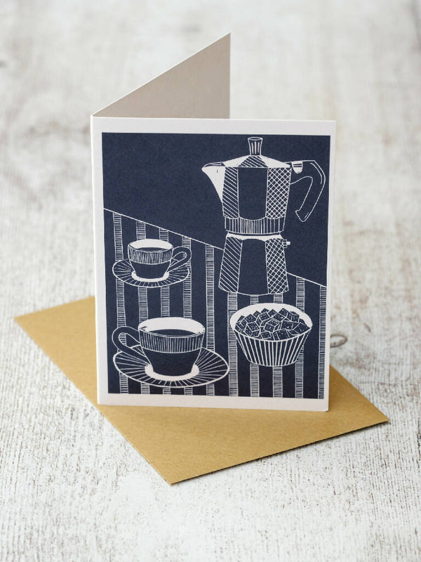 Double Espresso A6 Lino Print Greeting Card