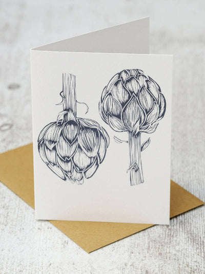 Two Artichokes A6 Lino Print Greeting Card