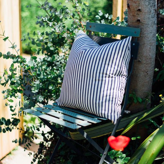 Navy Blue Striped Cotton Ticking Cushion