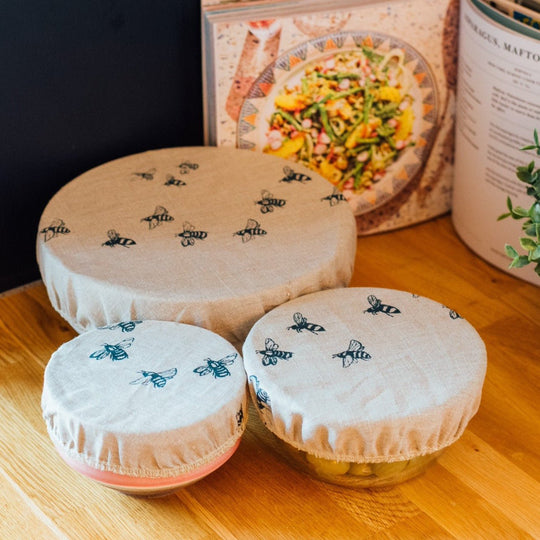 Bee Reusable Linen Bowl Covers Set