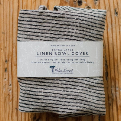 Reusable Striped Large Linen Bowl Cover
