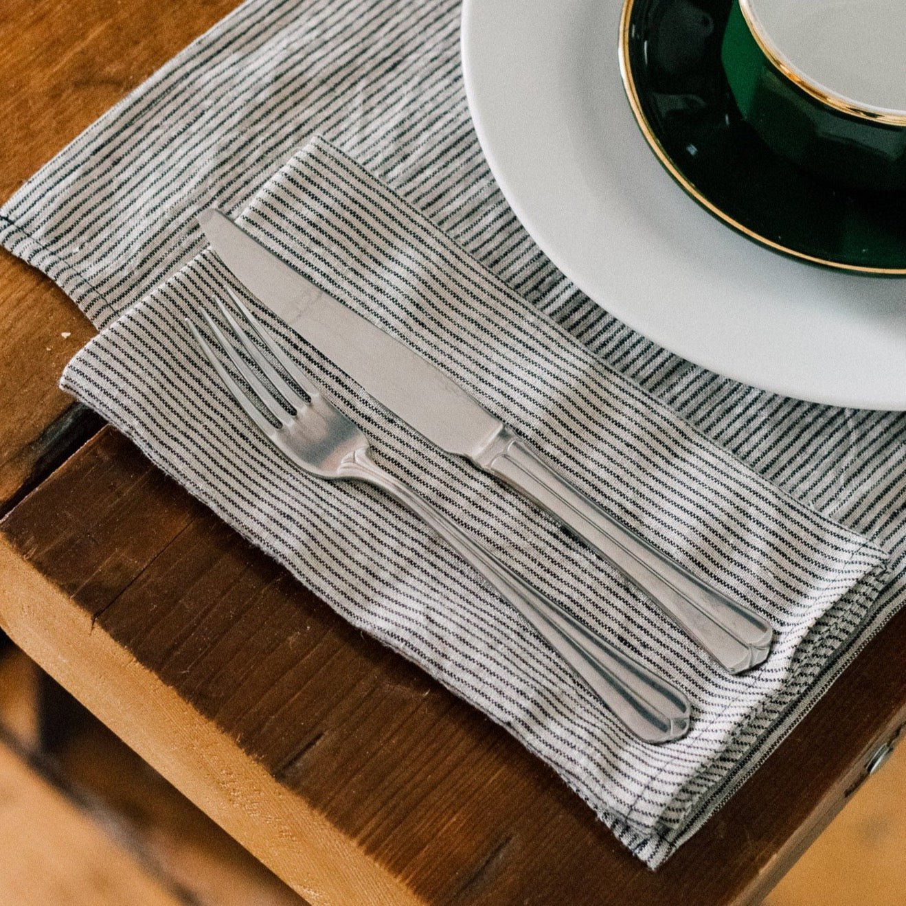 Striped Linen Napkins With Dark Blue/Natural Stripes