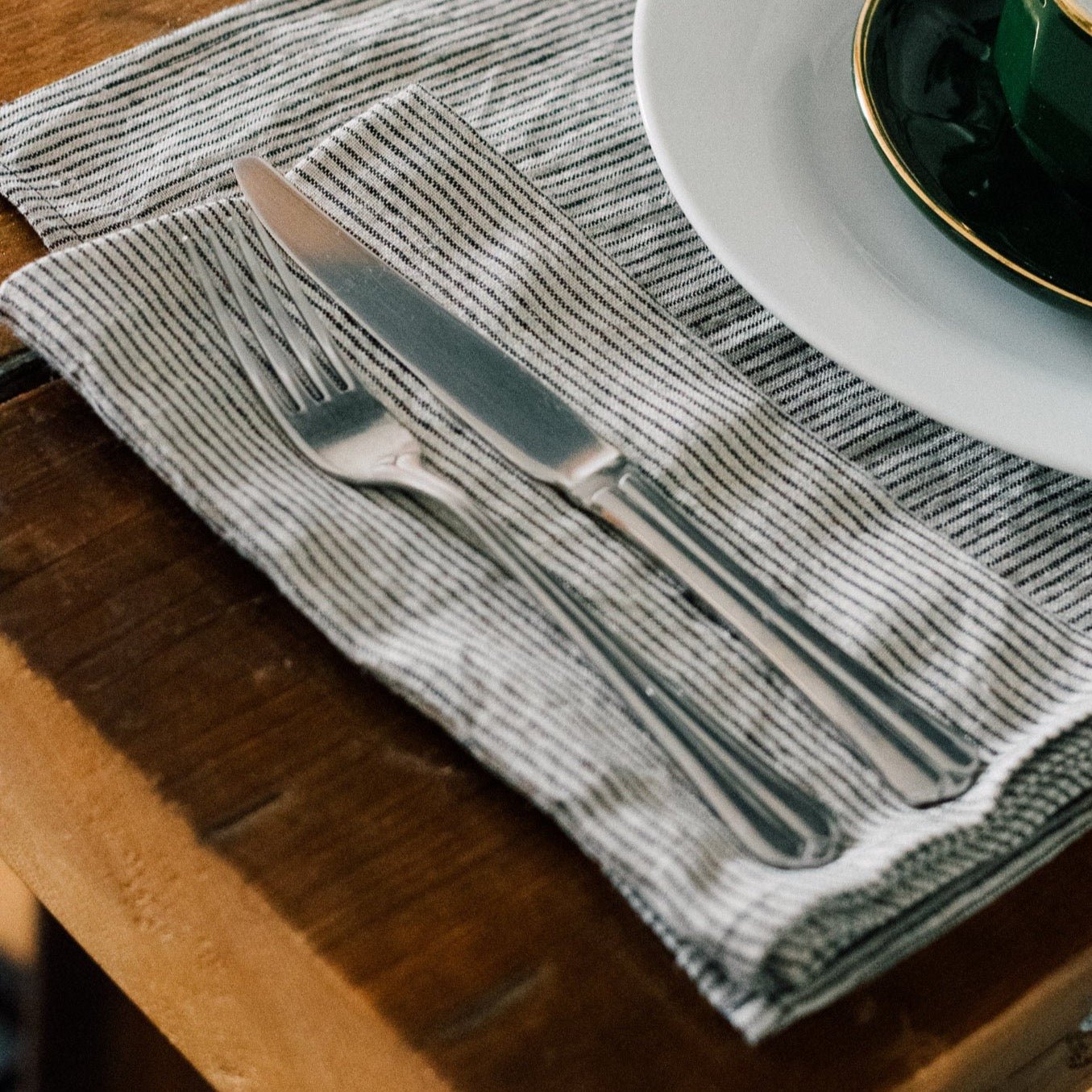 Striped Linen Napkins With Dark Blue/Natural Stripes