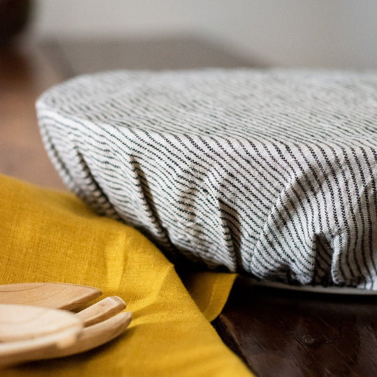 Reusable Striped Large Linen Bowl Cover