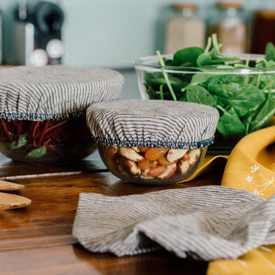 Striped Reusable Linen Bowl Covers Set