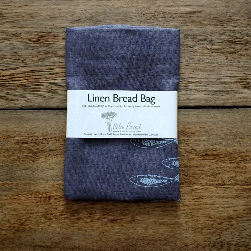 Eco Linen Bread Bag Fish Shoal Design