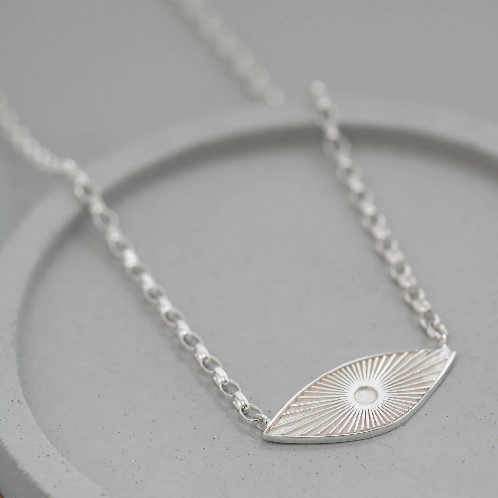 Sunburst Ellipse Pendant Necklace in Solid Sterling Silver