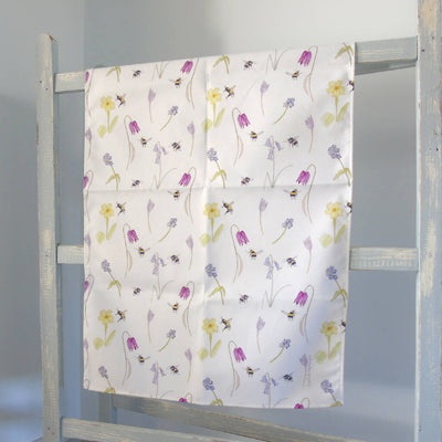 Bee and Spring Flowers Premium Cotton Tea Towel