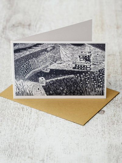 Porthgain Harbour, St Davids A6 Lino Print Greeting Card