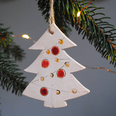 Scented Ceramic Tree Christmas Bauble With Red Details