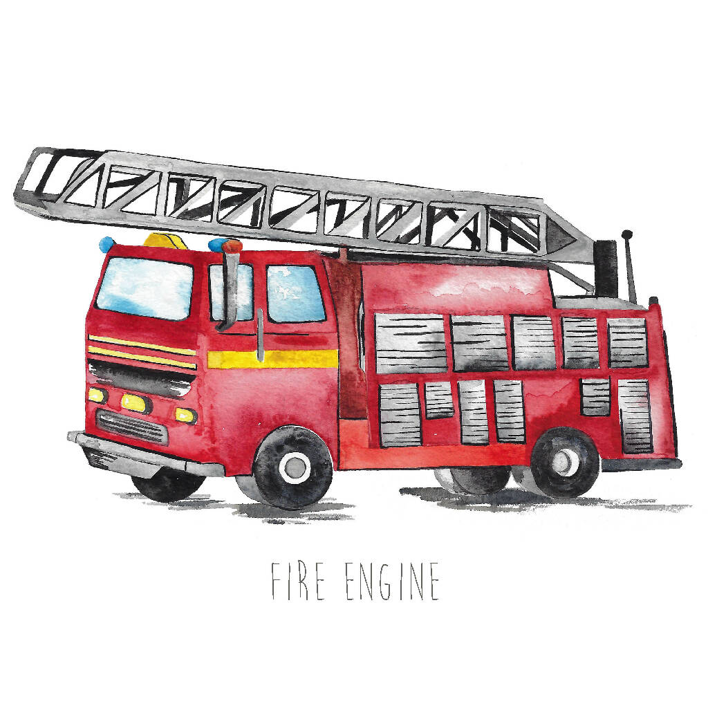 Fire Engine Watercolour Art Print
