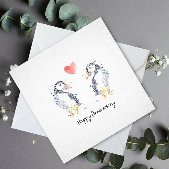 Happy Anniversary Puffin Love Card