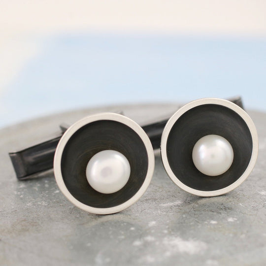 Pearl Cufflinks in Solid Sterling Silver