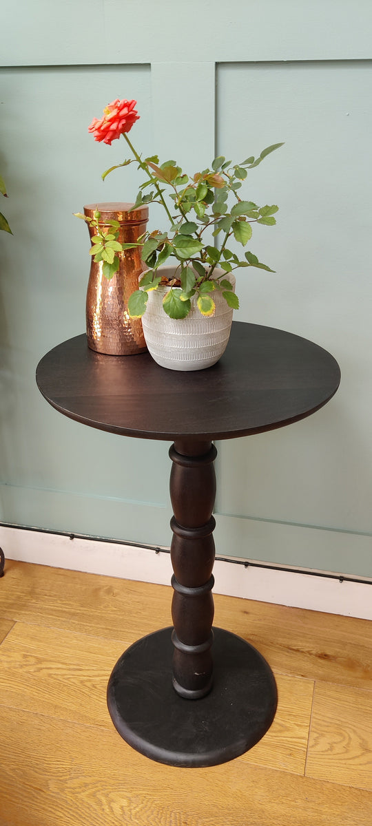 Round Black Mango Wood End Table