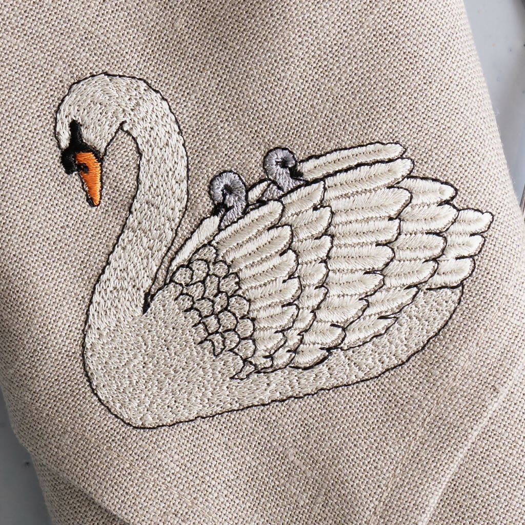 Embroidered Set of Two Swan Napkins