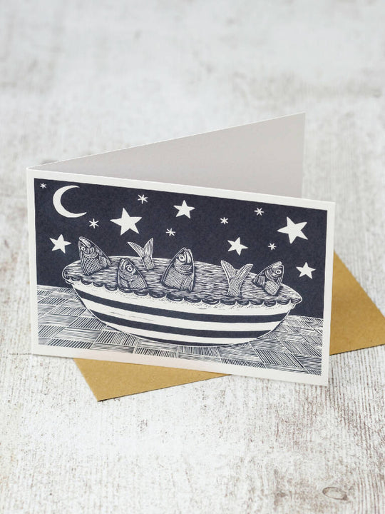 Stargazy Pie A6 Lino Print Greeting Card