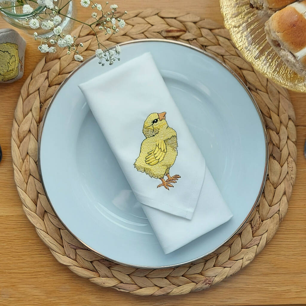 Embroidered Set of Two Little Chick Napkins