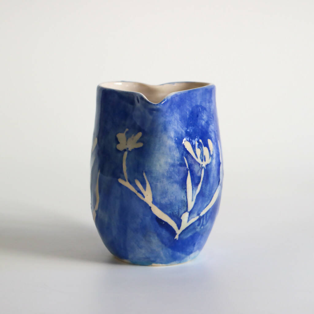 Stoneware Clay Heart Jug in Blue Flower Design