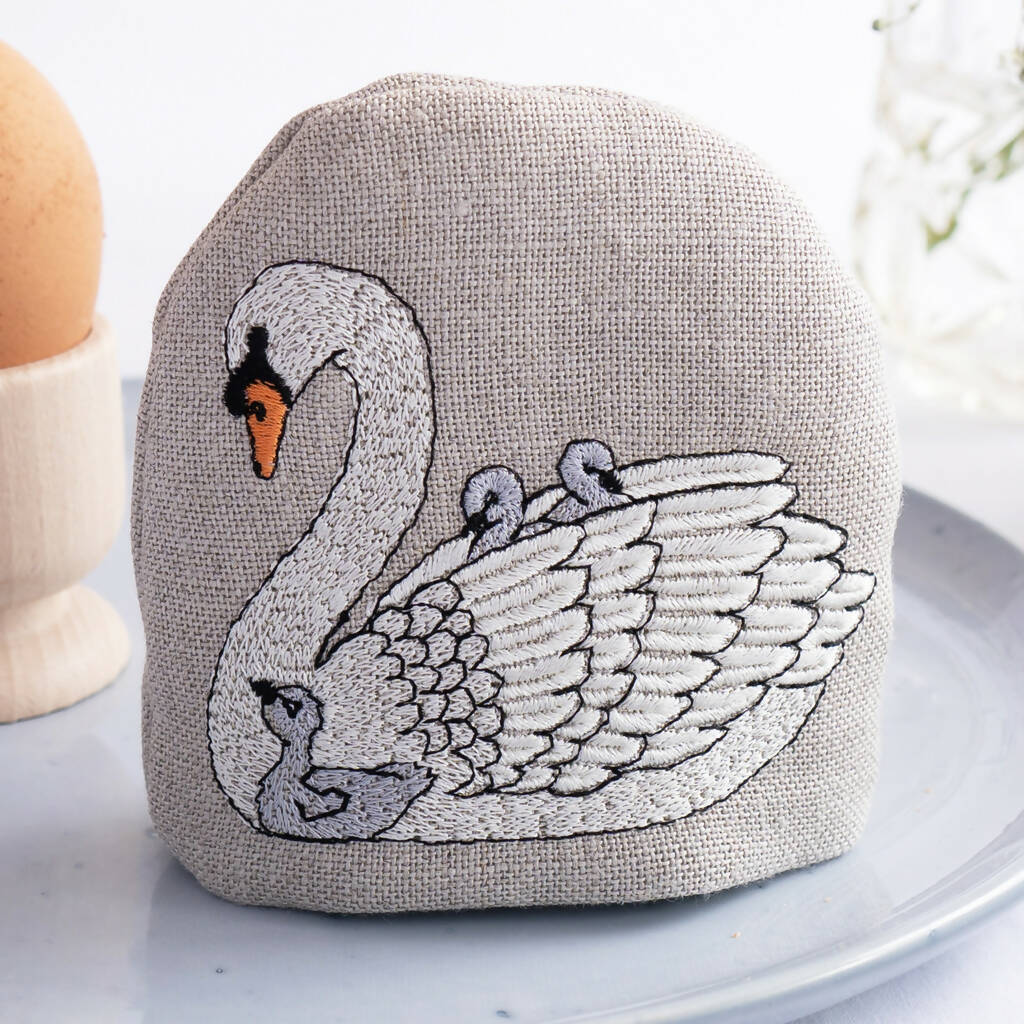 Embroidered Swan Egg Cosy