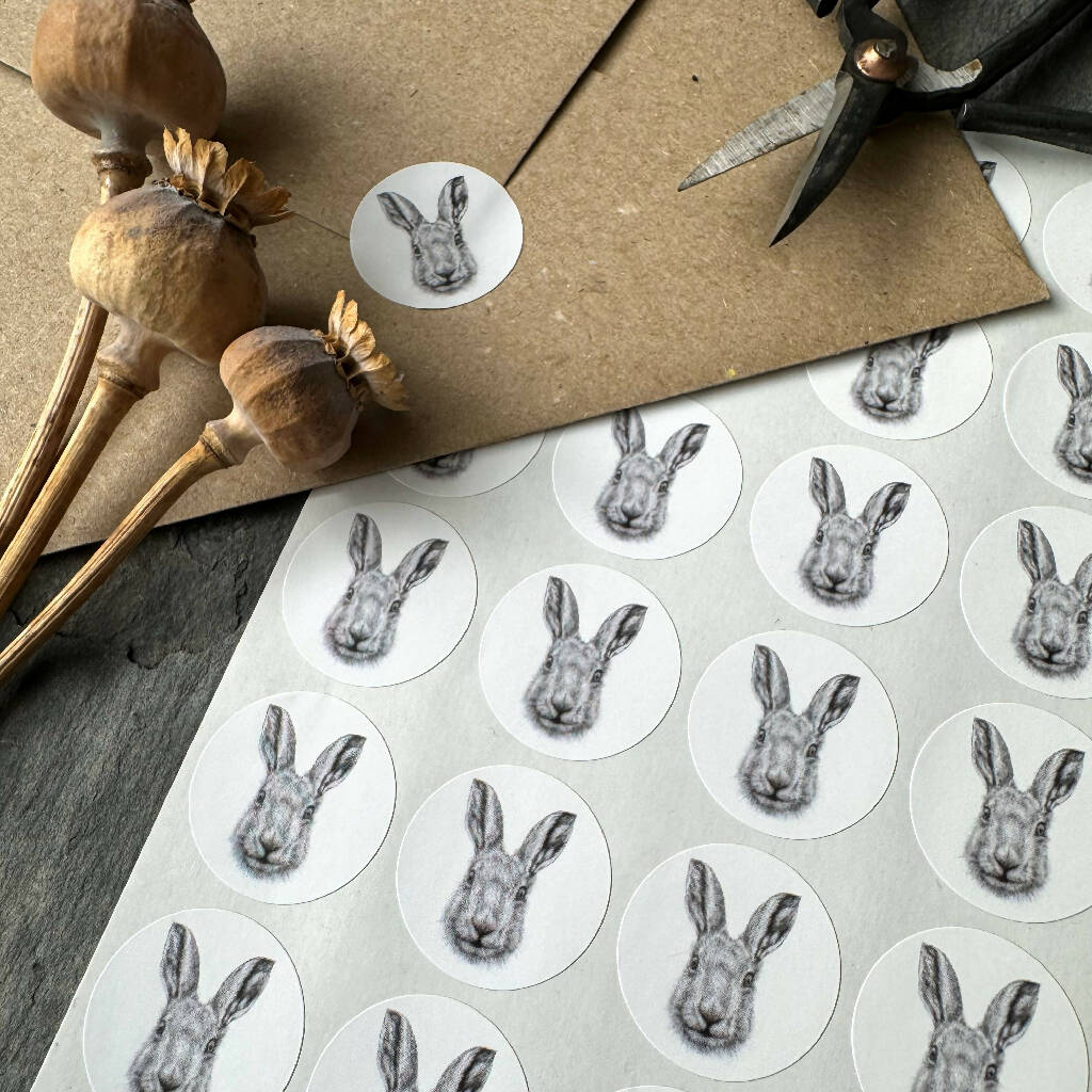 60 Mini Hare Stickers - (30 per sheet)