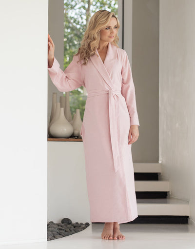 Women's Brushed Cotton Dressing Gown – Powder Pink Herringbone