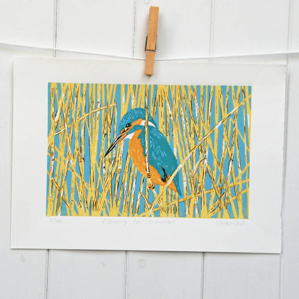 Fishing for Minnows - Limited Edition - Original Linocut Print