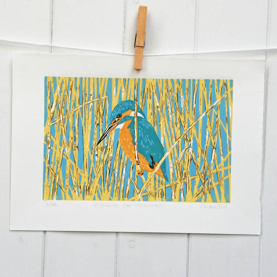 Fishing for Minnows - Limited Edition - Original Linocut Print