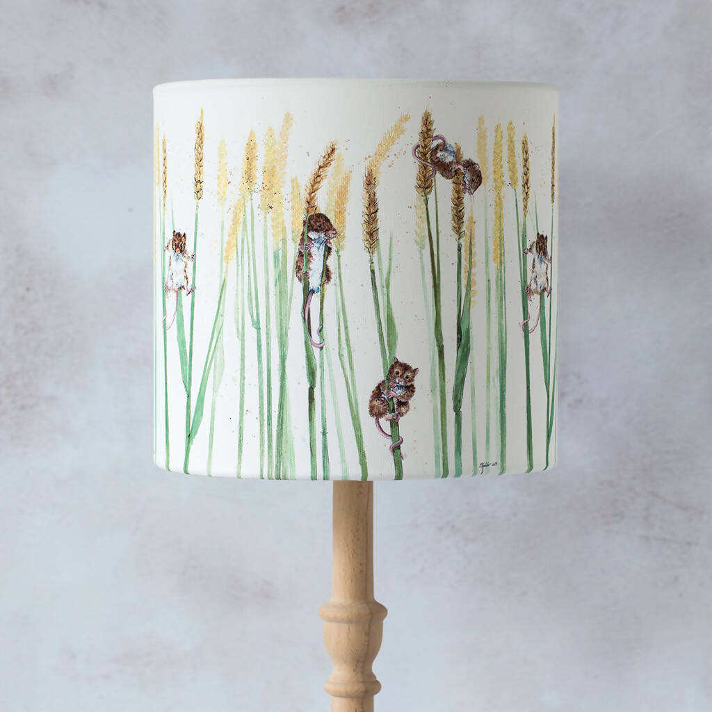 Mice and Wheat Canvas Lampshade in Cream