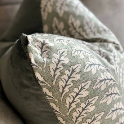 Leafy Sage Green Velvet-Backed Cushion