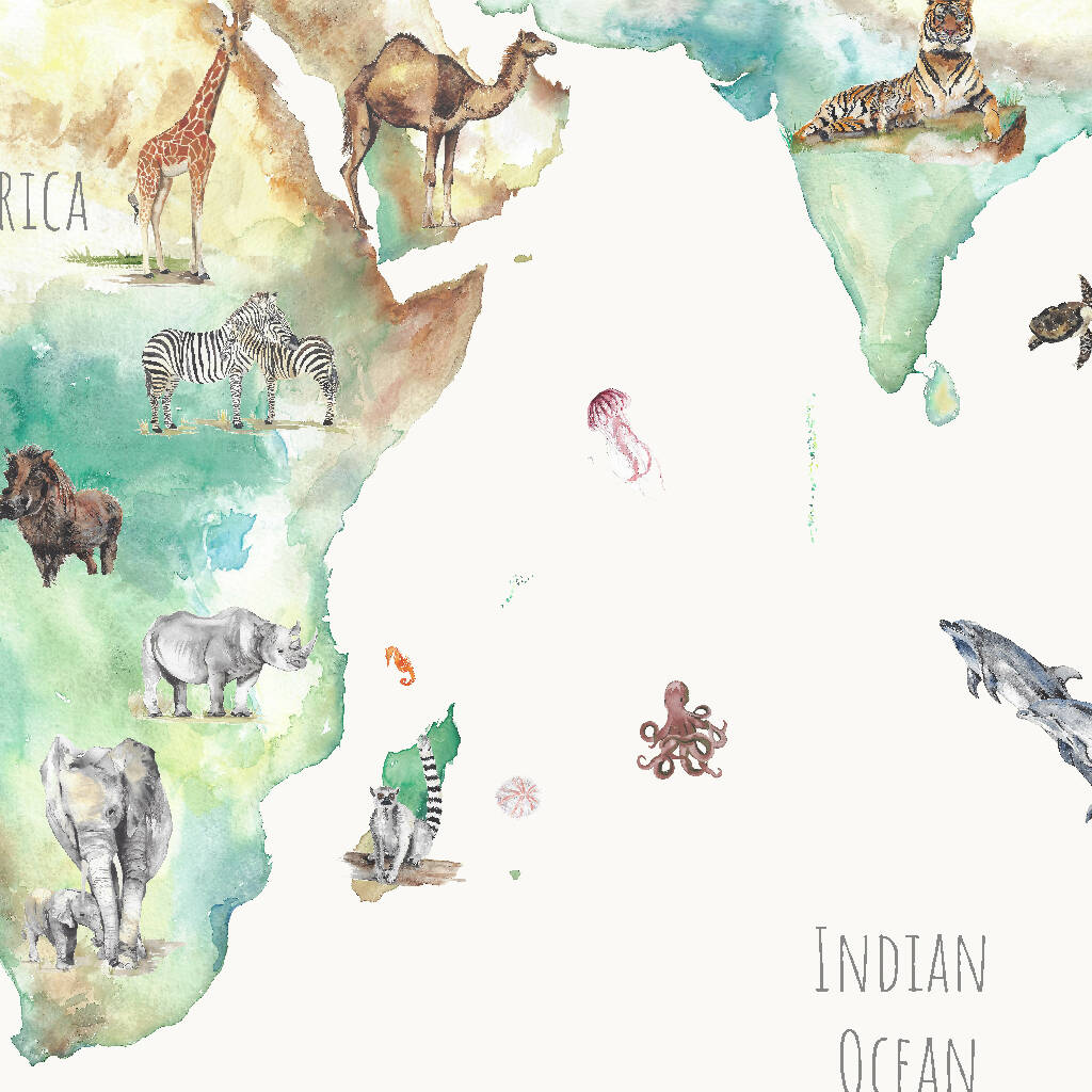 Animal World Map Mural Wallpaper