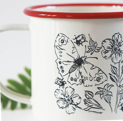 Cornish Woodland Enamel Mug Etched in Cornwall