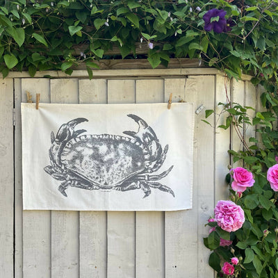 Set of Two Natural Cotton Tea Towels ~ Crab and Lobster