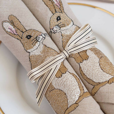Natural Linen Embroidered Easter Rabbit Napkins by Kate Sproston Design