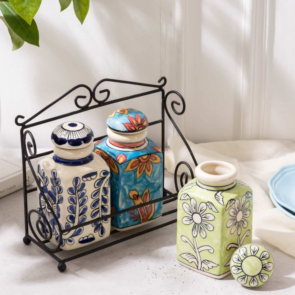Ceramic Spice Jar Set & Rack